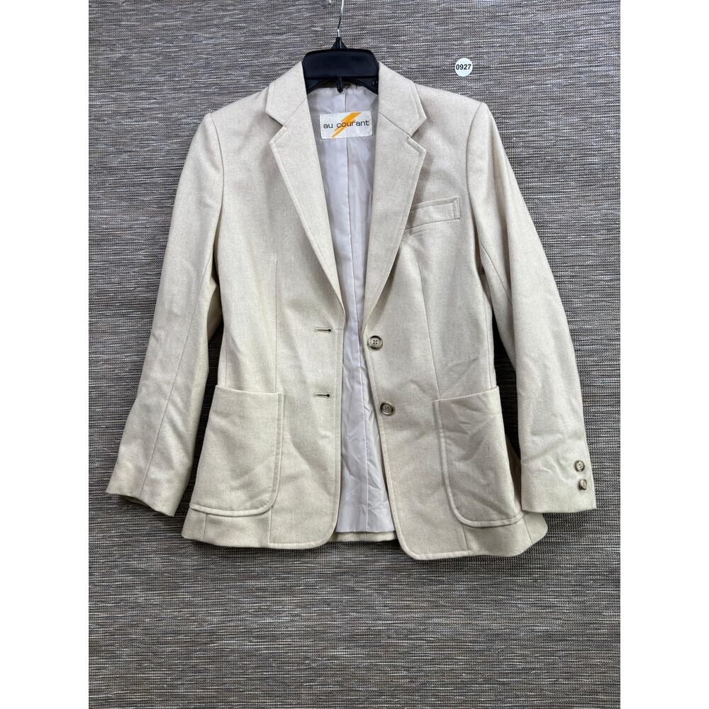 Au Courant Blazer Juniors Sz 3/4 Beige Wool Two Button Lined Jacket Made Japan